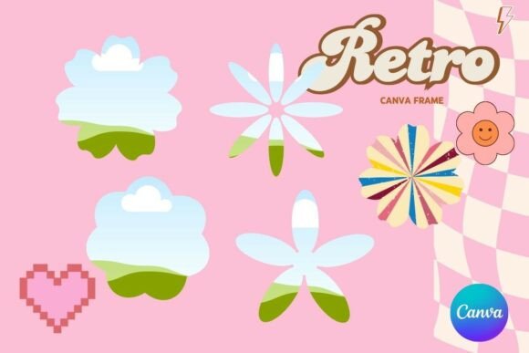 Retro Flower Canva Frame Add Photo_2: A Digital Design Asset